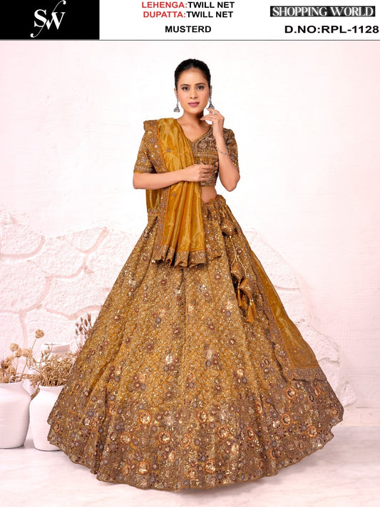 Mustard Twill Net Lehenga - Shopping World