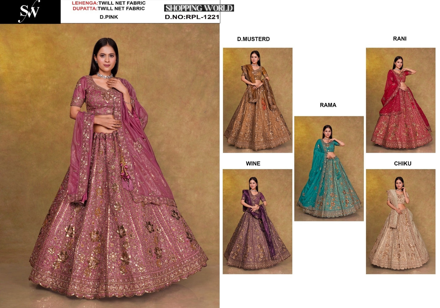 Dark Mustard Twill Net Lehenga - Shopping World