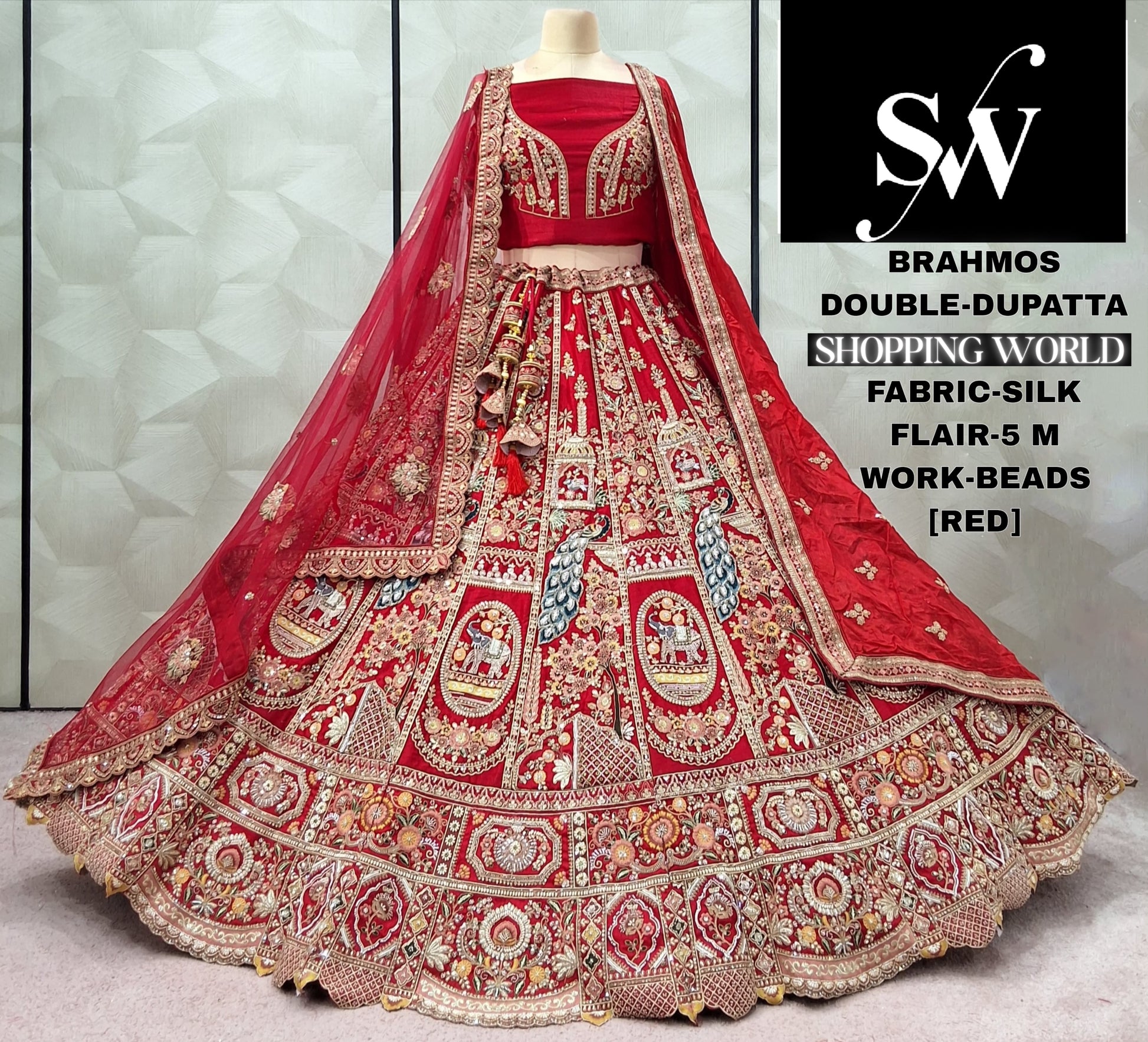 Red Silk Double Dupatta bridal Lehenga - Shopping World