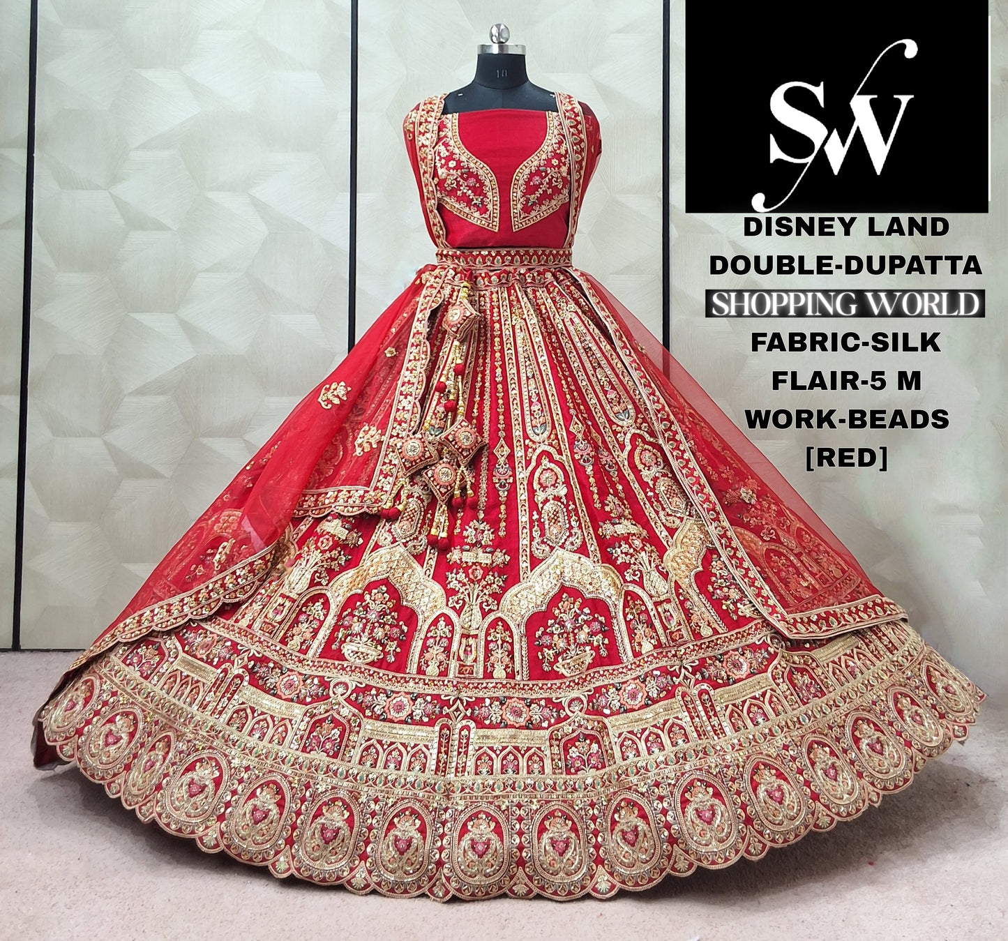 Red Silk Double Dupatta bridal Lehenga - Shopping World