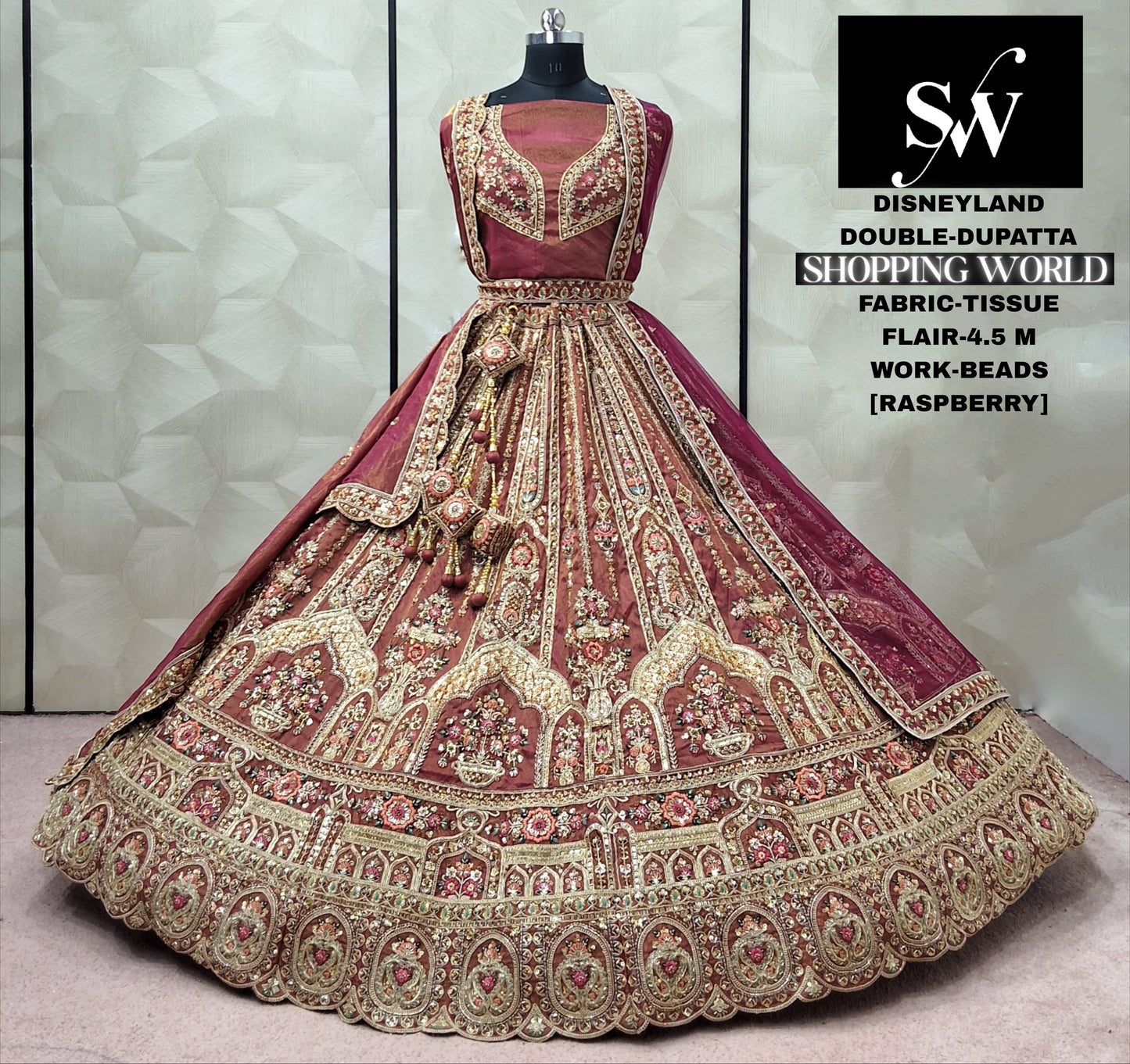 Red Silk Double Dupatta bridal Lehenga - Shopping World