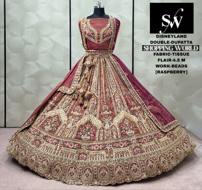 Red Silk Double Dupatta bridal Lehenga - Shopping World