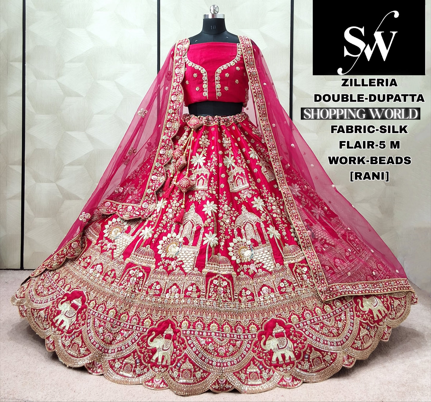 Rani pink Silk Double Dupatta bridal Lehenga - Shopping World