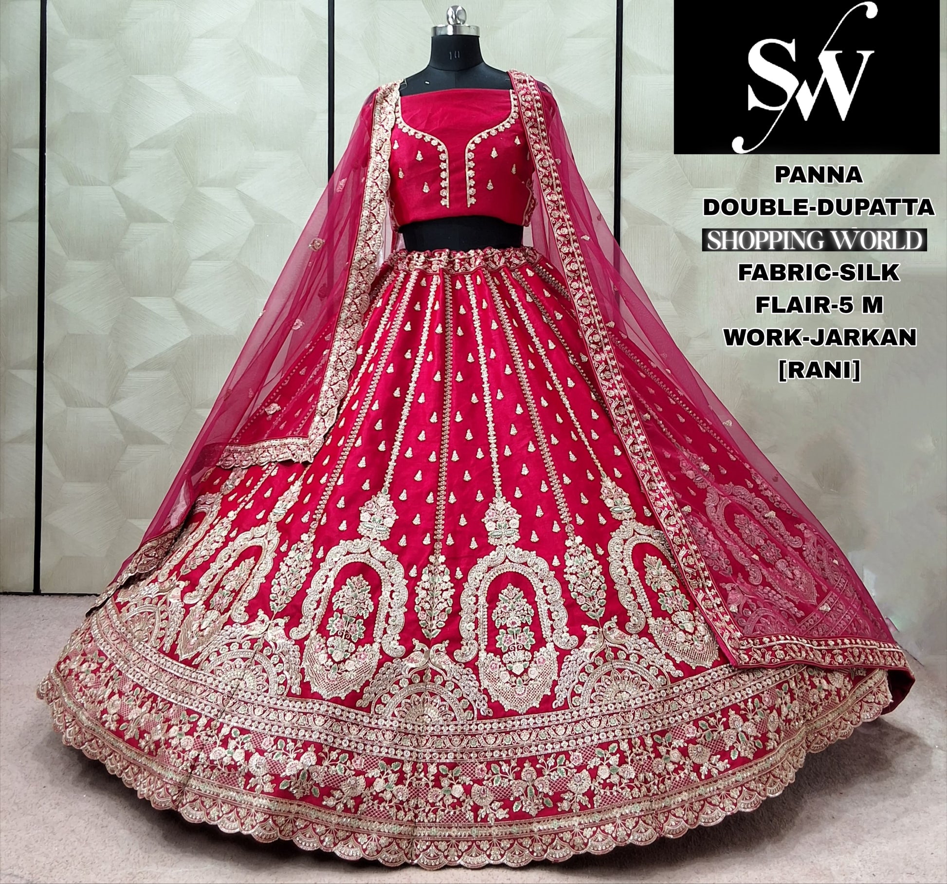 Rani pink Silk Double Dupatta Bridal Lehenga - Shopping World