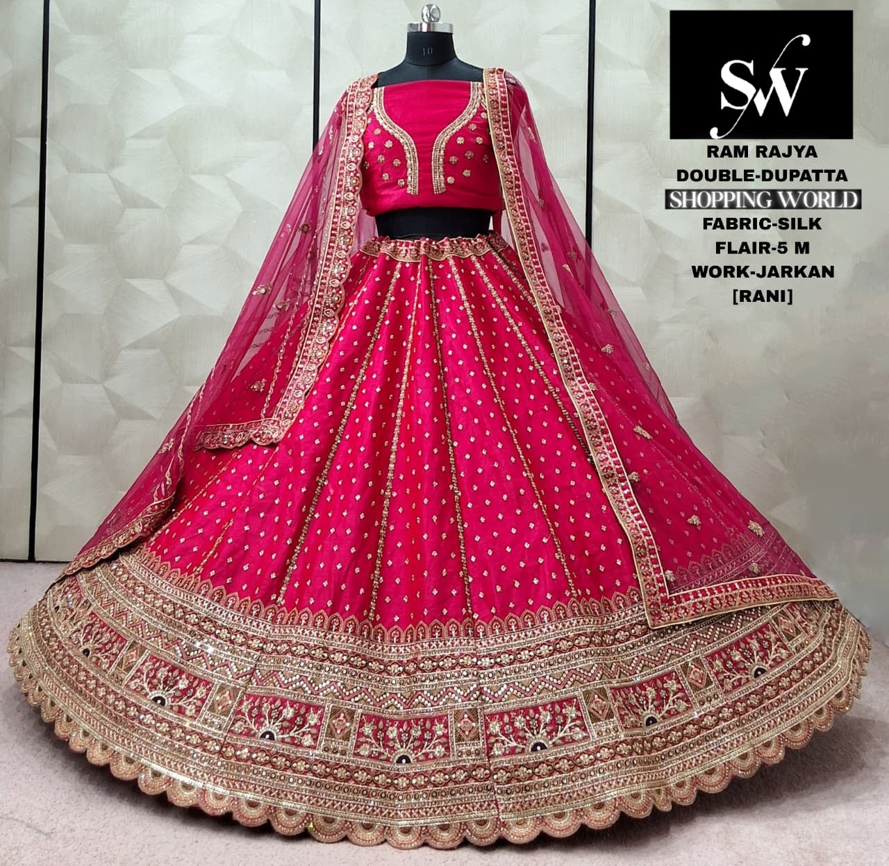 Rani pink Silk Double Dupatta Lehenga - Shopping World