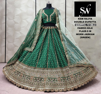 Rani pink Silk Double Dupatta Lehenga - Shopping World