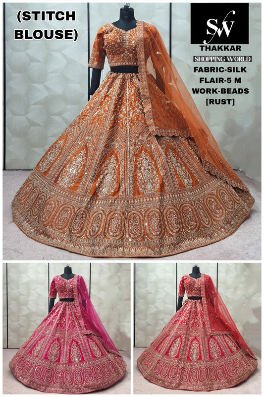 Red Rani pink Rust orange Ready to wear Crop top Lehenga - Shopping World