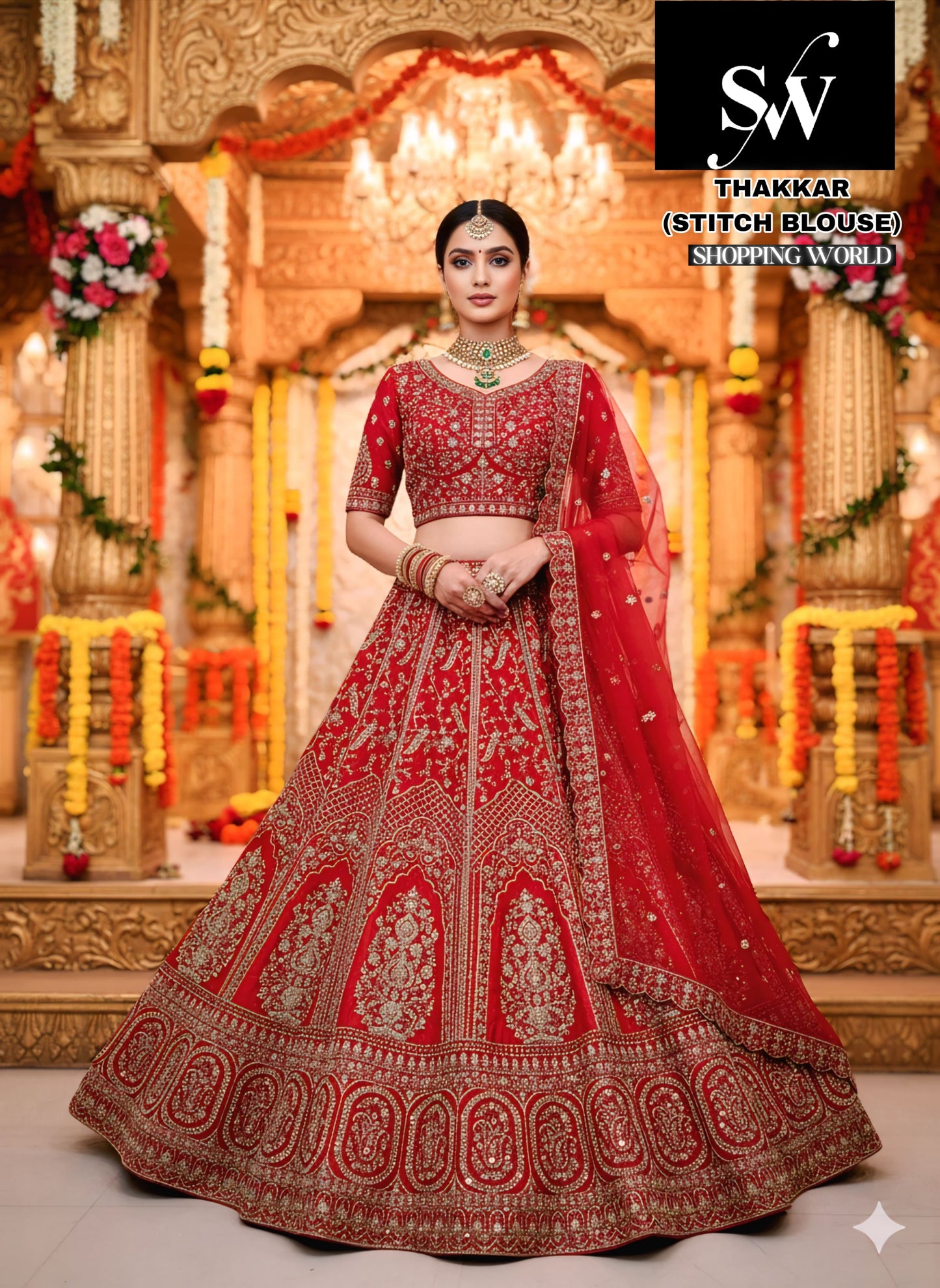 Red Rani pink Rust orange Ready to wear Crop top Lehenga - Shopping World