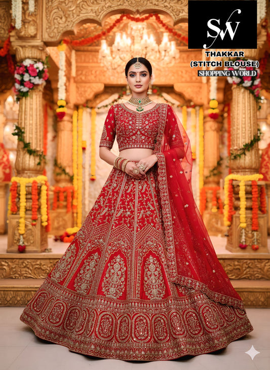 Red Rani pink Rust orange Ready to wear Crop top Lehenga - Shopping World