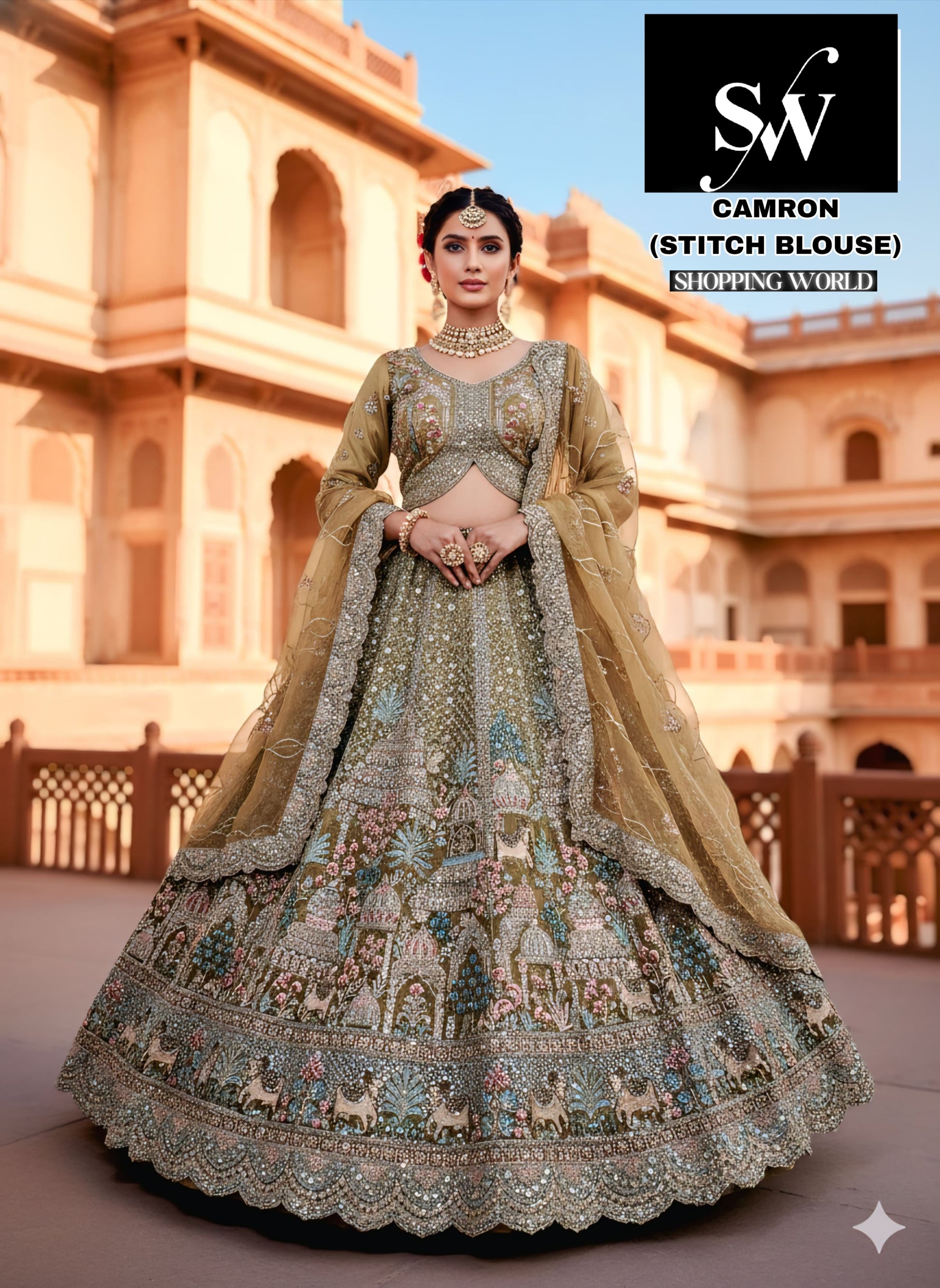 Mustard Grey Sea green Pink Marry Gold Ready to wear Crop top Lehengae - Shopping World