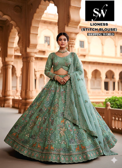Peach Grey Pink Sea green Ready to wear Crop top Lehengae - Shopping World