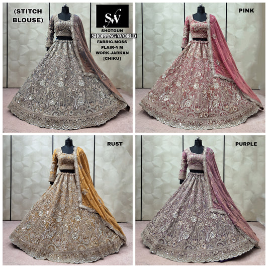 chiku golden Rust orange Purple Pink Moss Ready to wear Crop top Lehenga - Shopping World