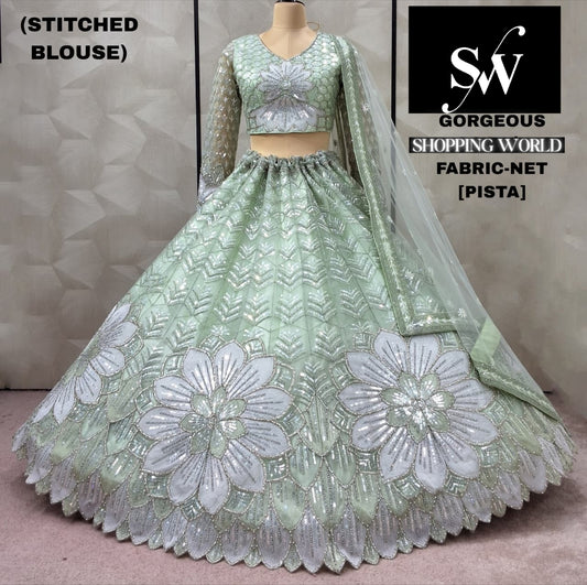 Pista Green Ready to wear Net Crop top Lehenga - Shopping World