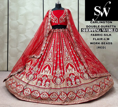 Red Silk Double Dupatta bridal Lehenga - Shopping World