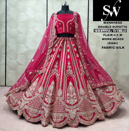 Rani pink Silk Double Dupatta bridal Lehenga - Shopping World