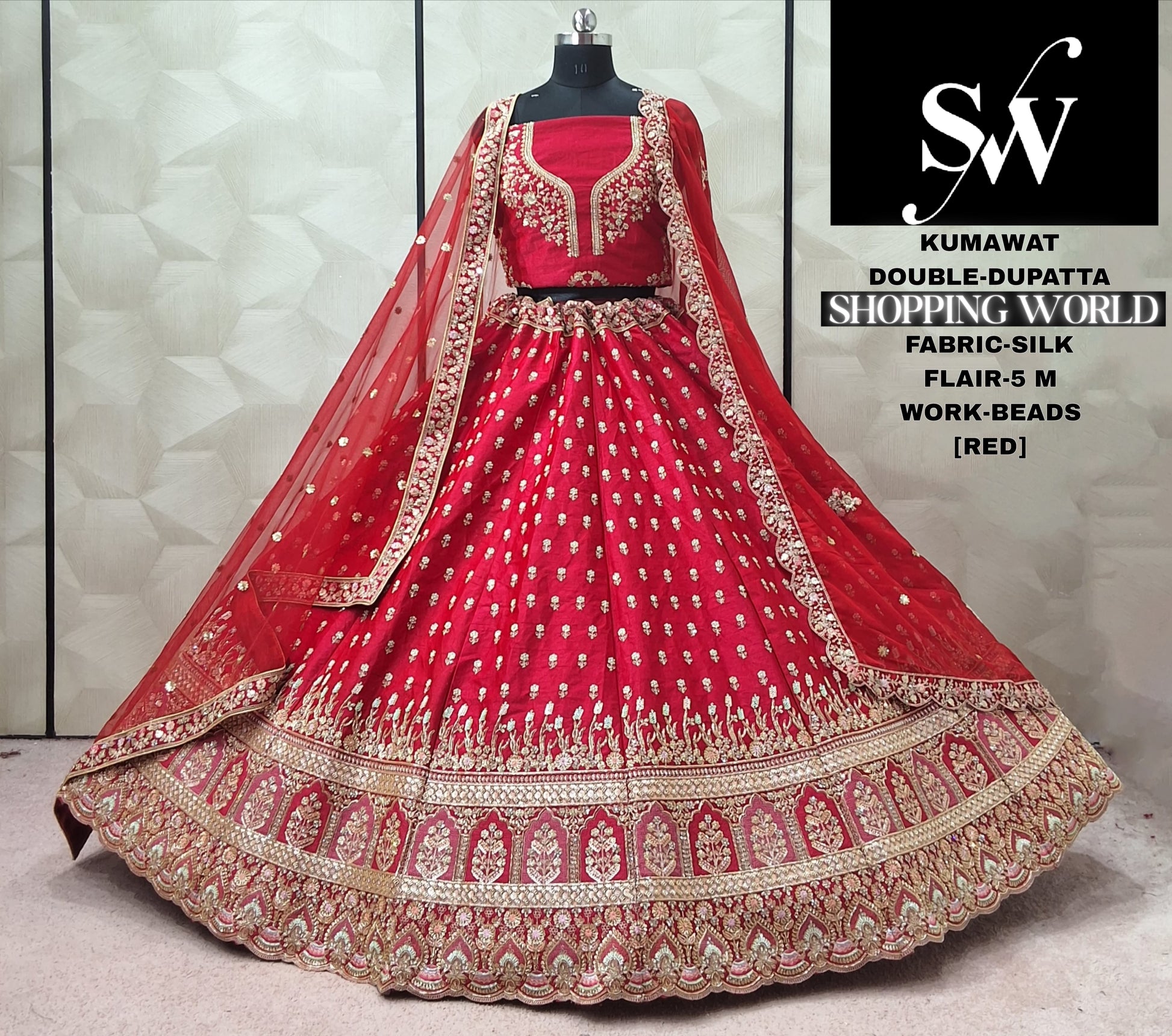 Rani pink Silk Double Dupatta bridal Lehenga - Shopping World