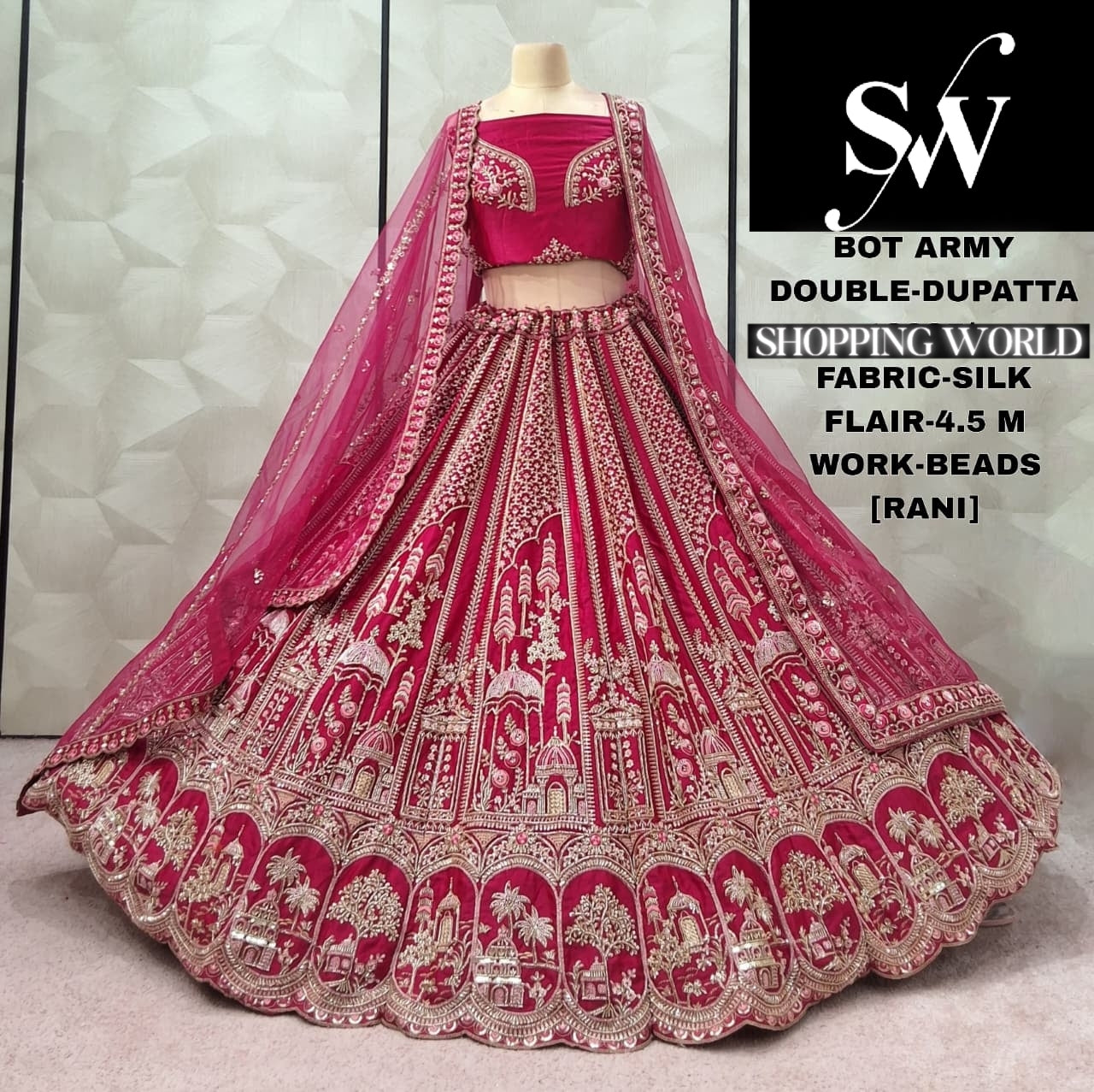 Red Silk Double Dupatta bridal Lehenga - Shopping World