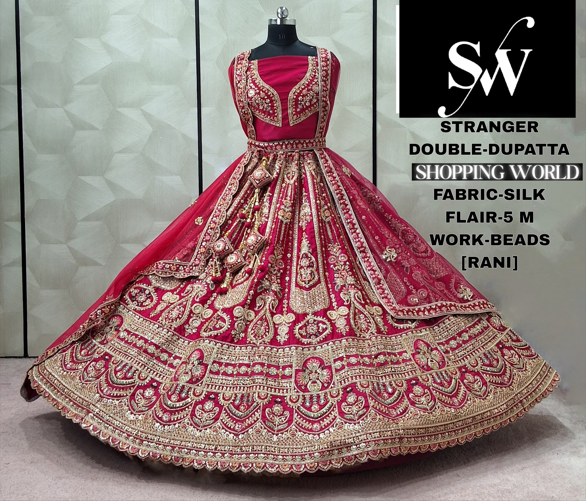 Red Silk peacock Double Dupatta bridal Lehenga - Shopping World