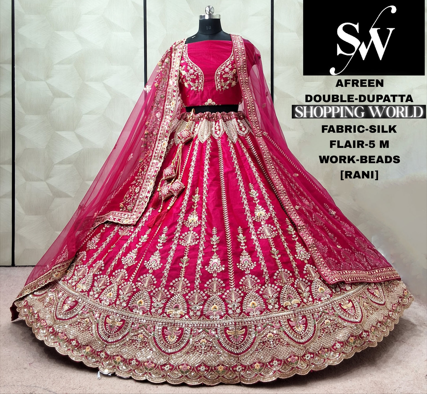 Rani Pink Silk Double Dupatta bridal Lehenga - Shopping World