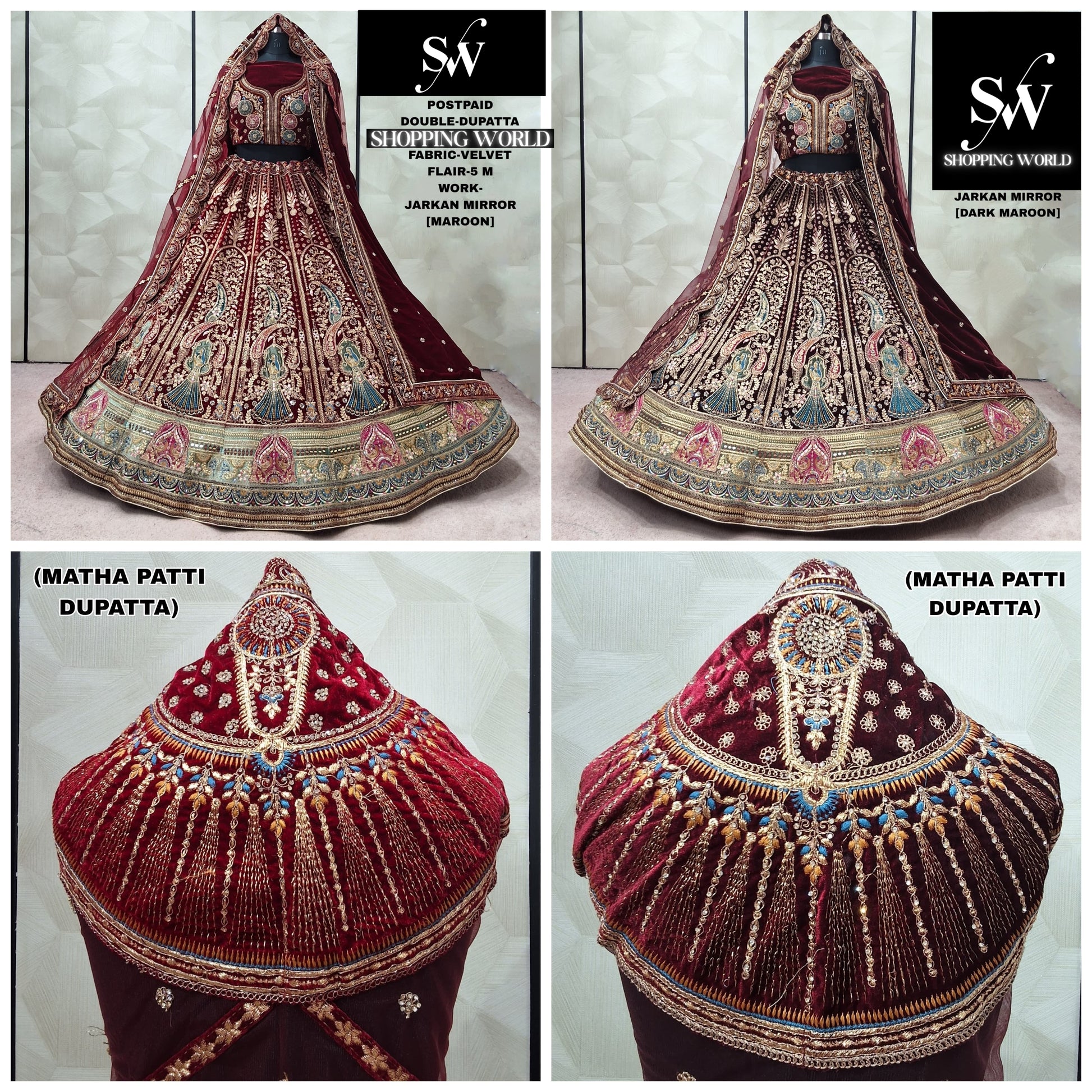 Dark maroon maroon Velvet bridal Lehenga - Shopping World