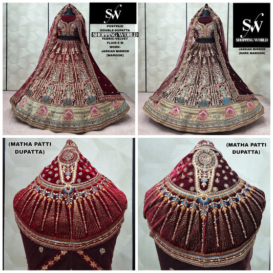 Dark maroon maroon Velvet bridal Lehenga - Shopping World