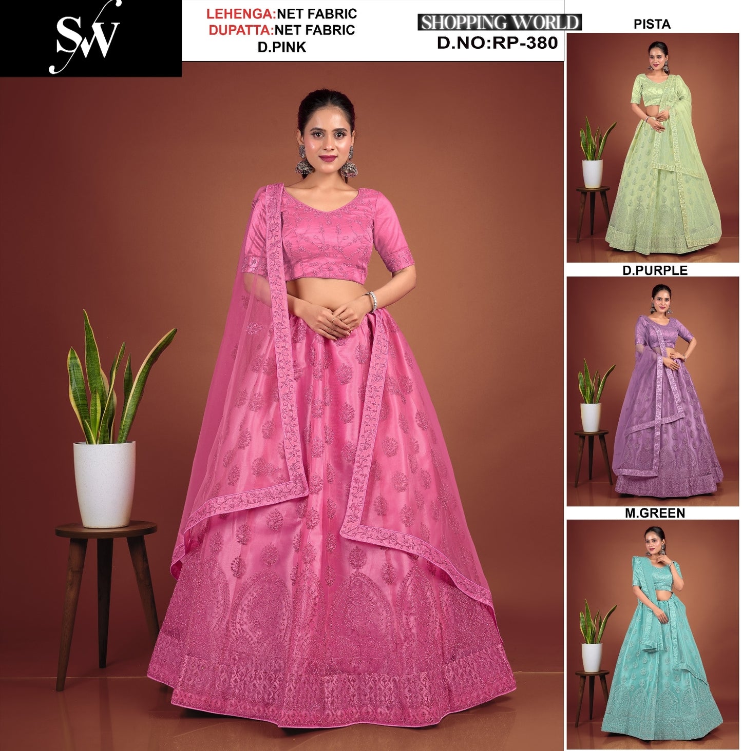 Dark pink Purple Pista green Mint green Blue Net Lehenga