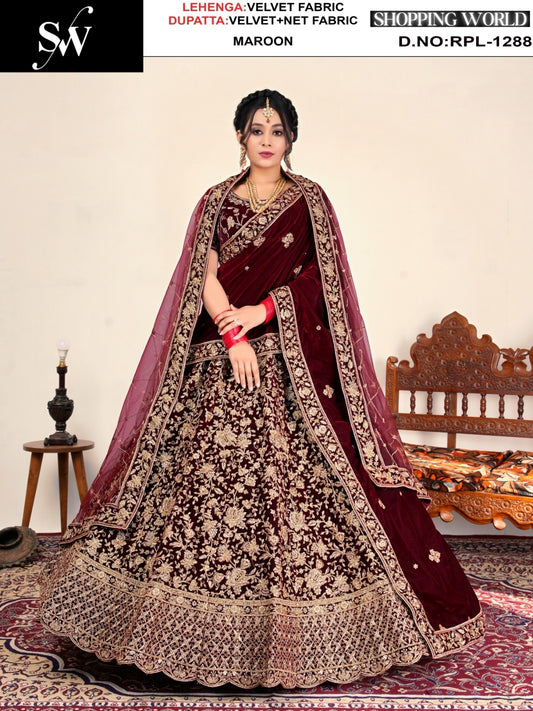 Maroon Velvet Lehenga