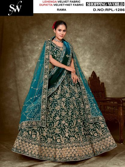 Rama green Velvet Lehenga
