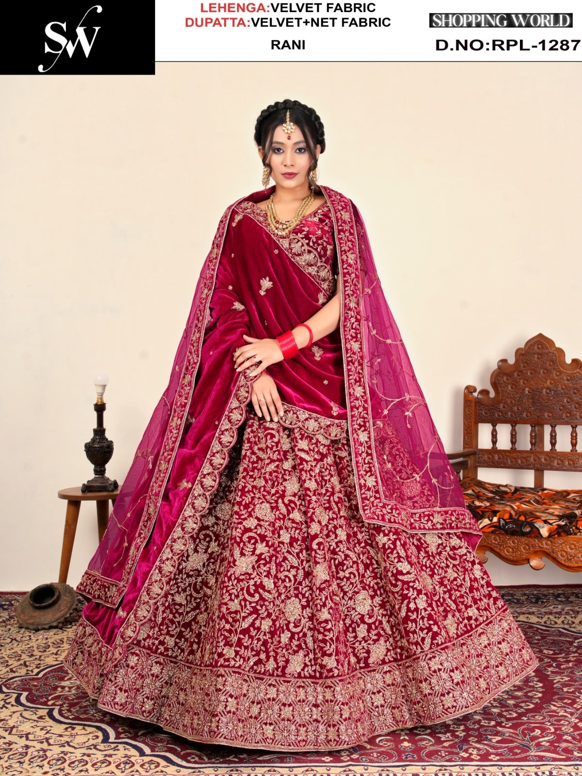 Rani pink Velvet Lehenga