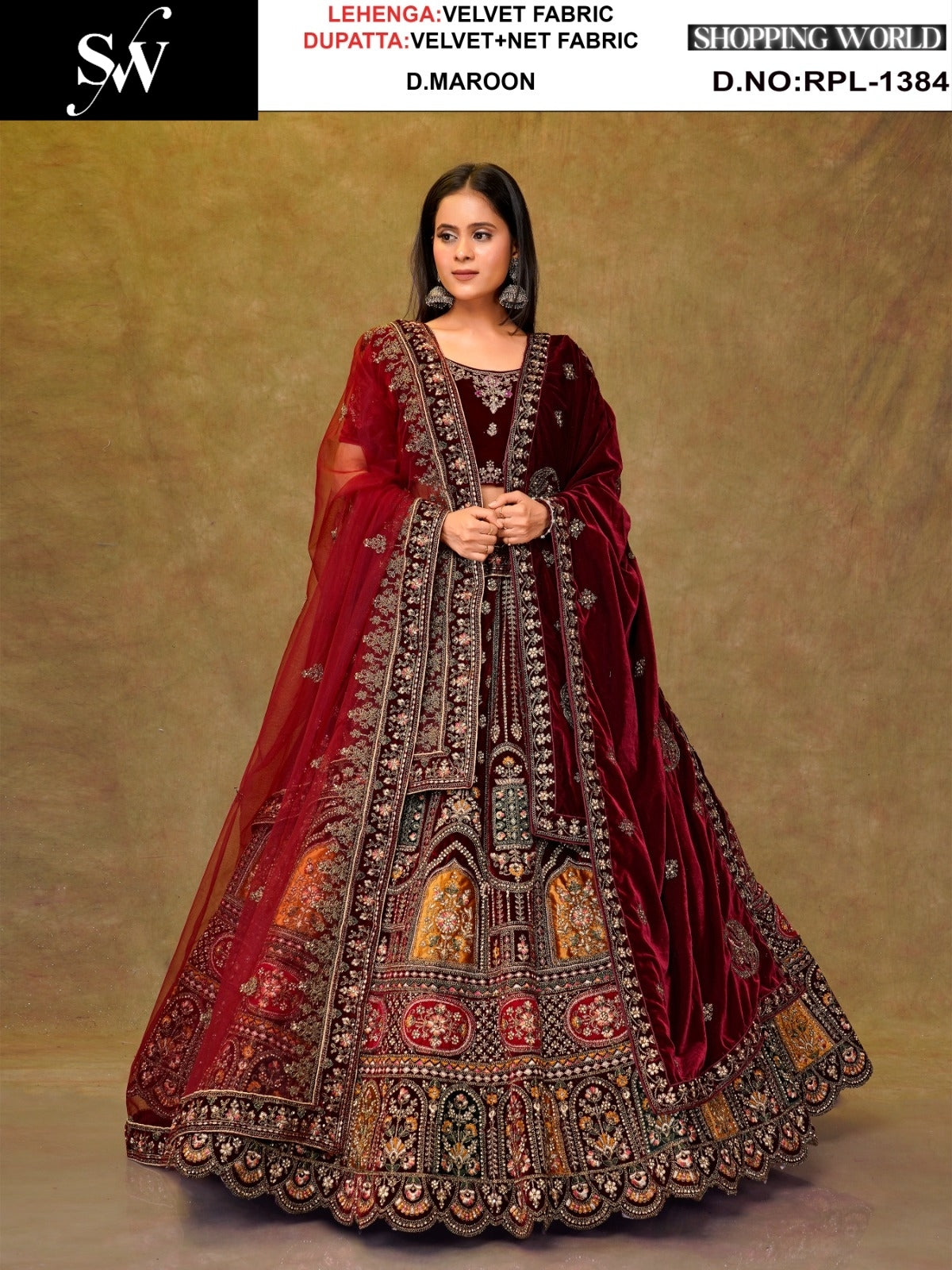 Dark Maroon Velvet Lehenga