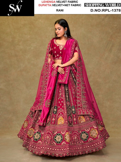 Rani pink Velvet Lehenga