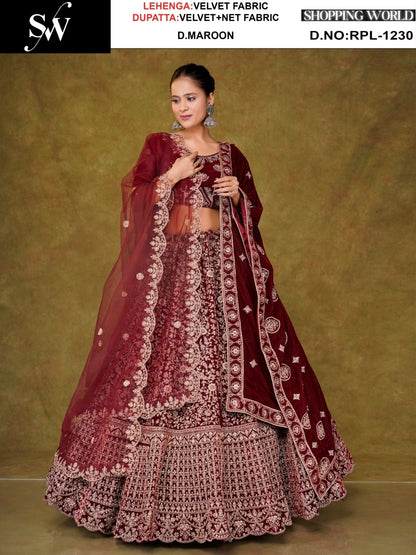Dark Maroon Velvet Lehenga