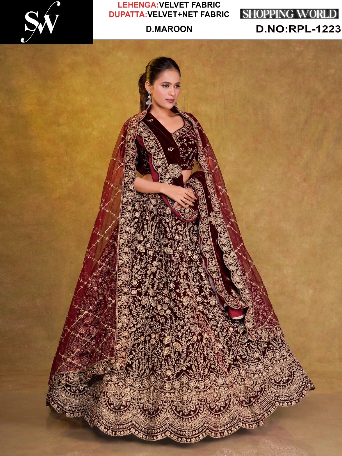 Rani pink Velvet Lehenga