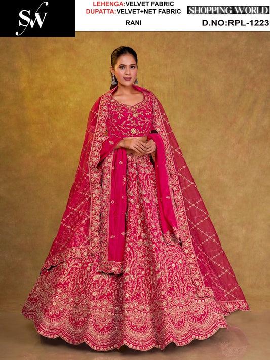 Rani pink Velvet Lehenga