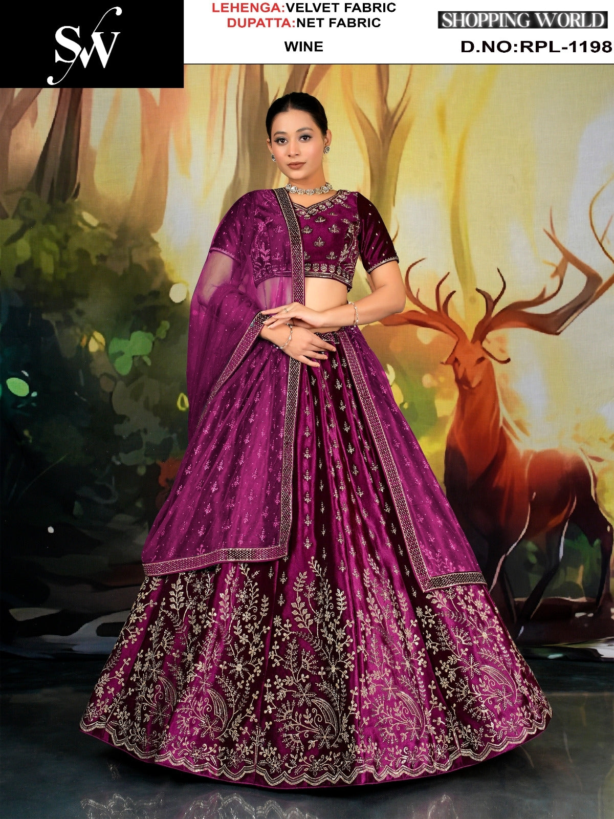 Rama Green Velvet Lehenga