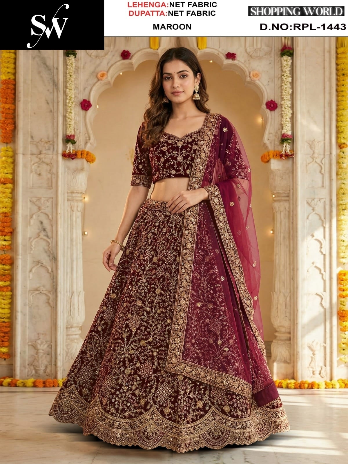 Maroon Net Lehenga