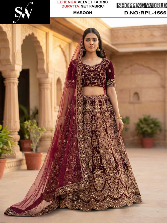 Maroon Velvet Lehenga