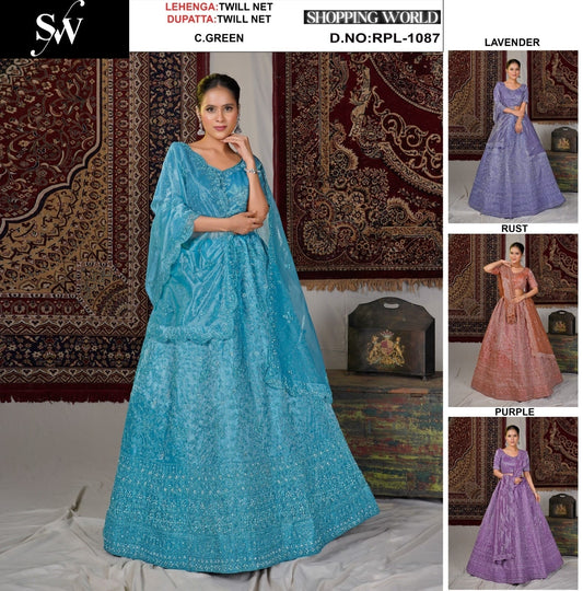 Sea green Twill Net Lehenga