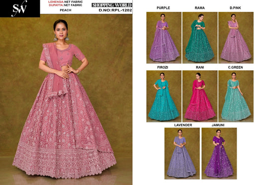 Pink Purple Rama green Dark Pink Firozi Blue Rani pink Sea green Lavender Jamuni purple Net Lehenga