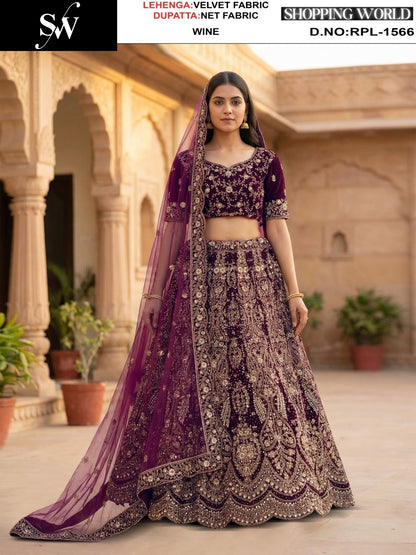 Wine Velvet Lehenga