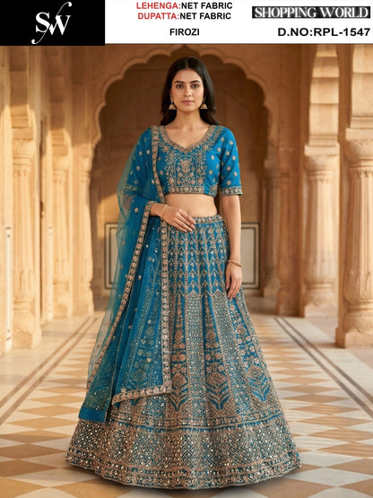 Firozi Blue Net Lehenga