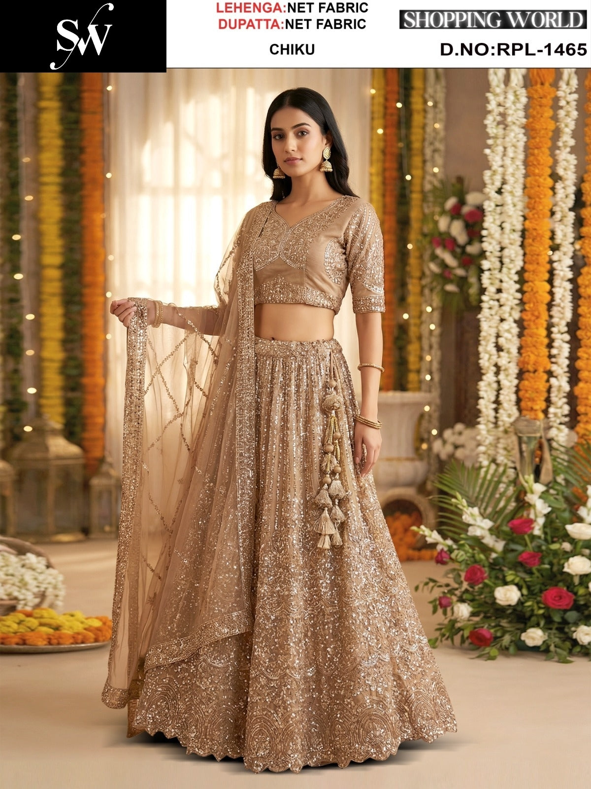 Chiku golden Net Lehenga