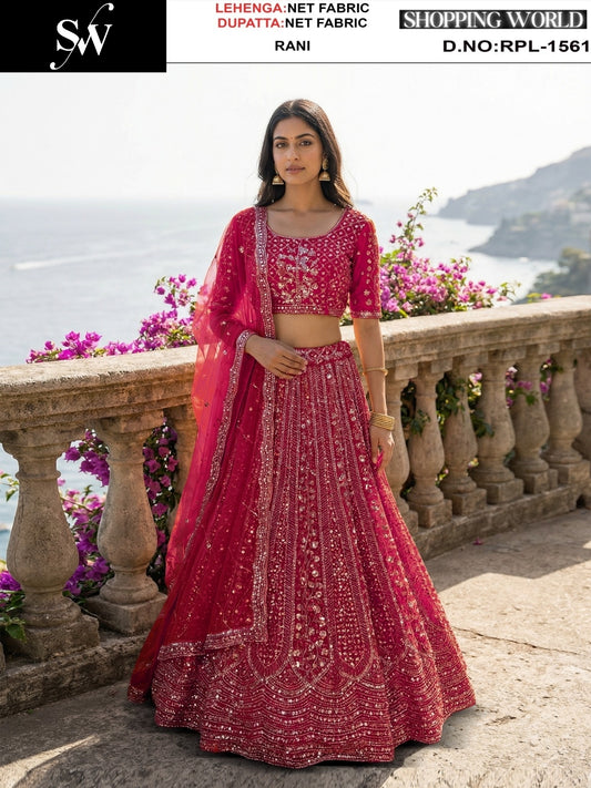 Rust Orange Net Lehenga