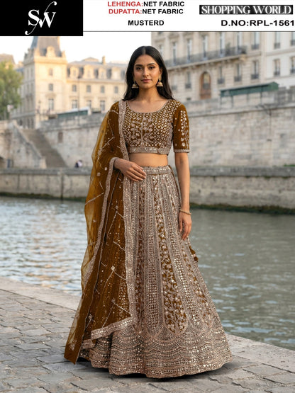 Mustard Net Lehenga