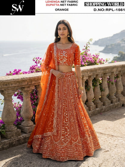 Mustard Net Lehenga