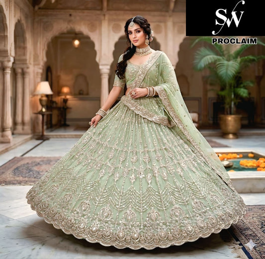 Pink pista green Lavender Salsa Lehenga