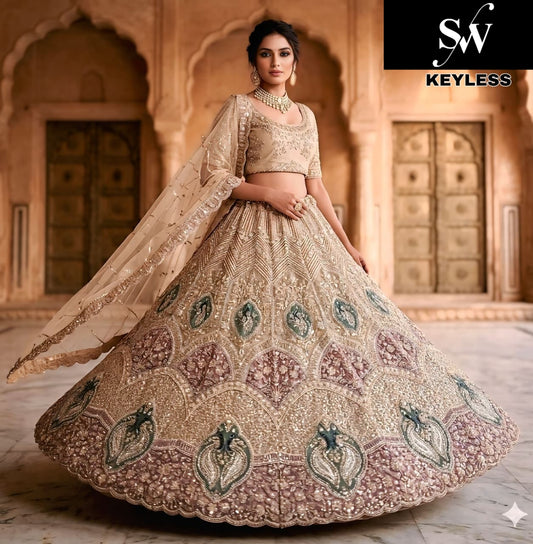 Chiku Golden pista green peacock Lehenga