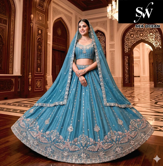 Pink Sky Blue Pista green Yellow Haldi Mehendi Lavender Onion pink Ho Lehenga