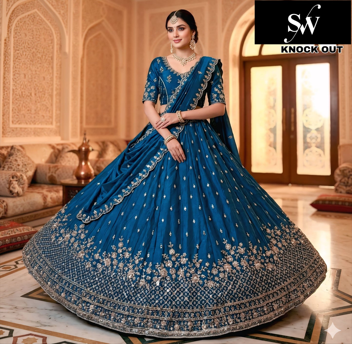 Wine Morpich Blue Maroon Mustard yellow Lehenga