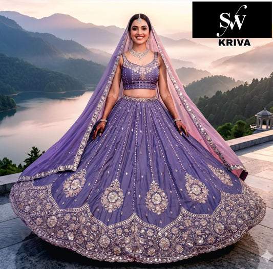 Pink Sky Blue Pista green Chiku golden Lavender Lehenga